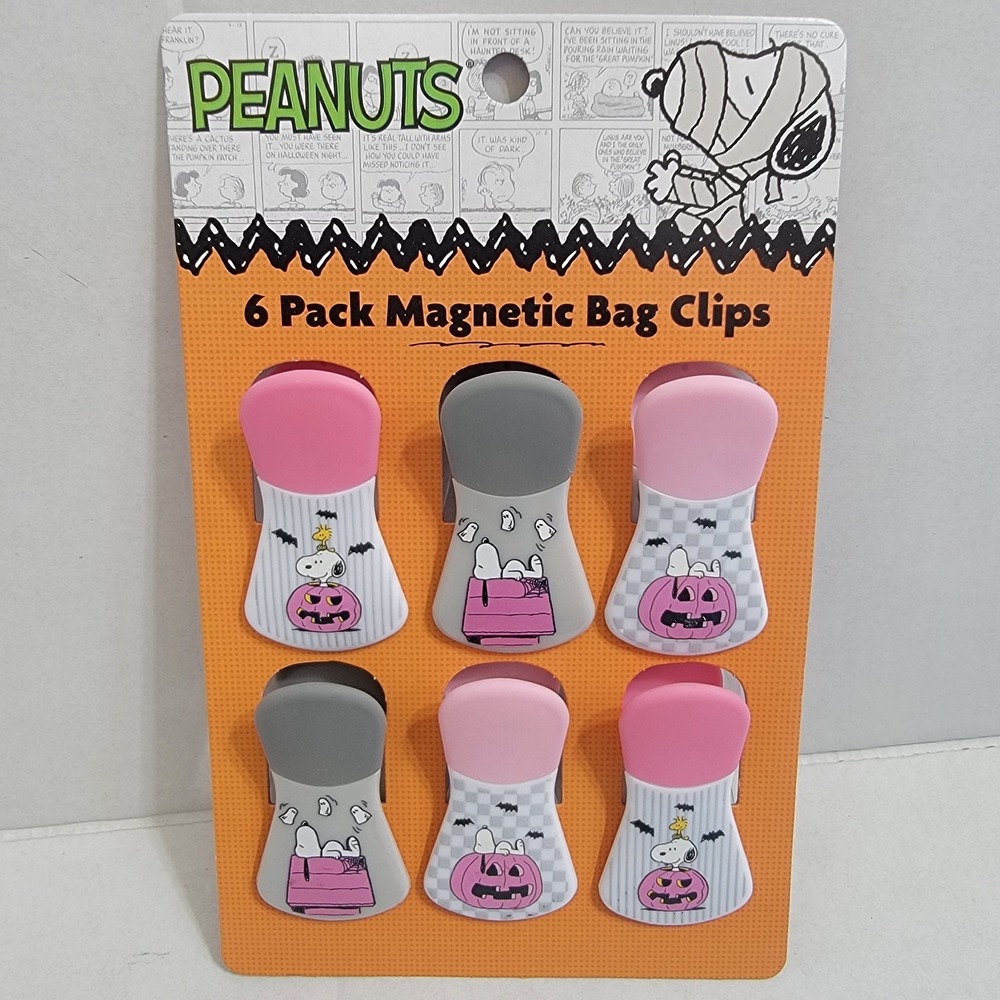 PEANUTS Snoopy Woodstock‎ 6 Pack Magnetic Bag Clips Pink Pumpkins Halloween